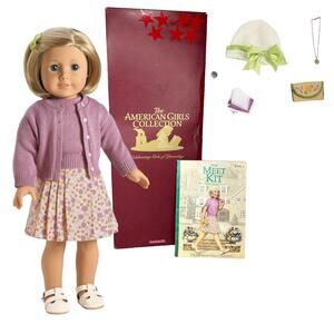 VTG American Girl 18" KIT DOLL + Meet Outfit Accessories Necklace Coin Hat Box